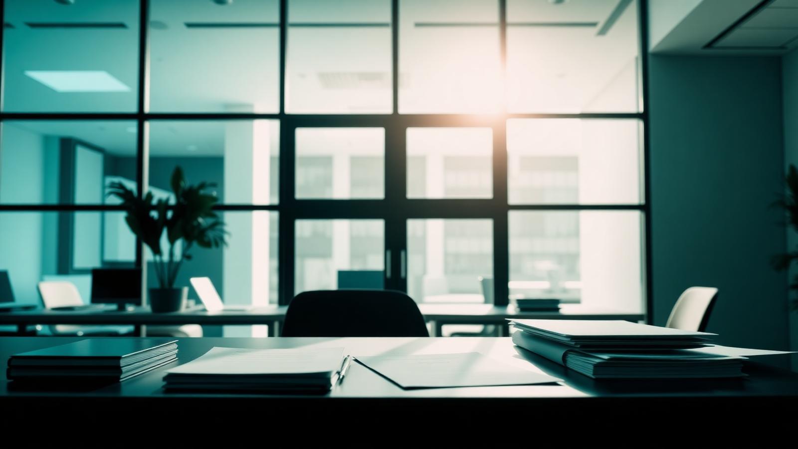Documentos institucionais sobre uma mesa de escritório